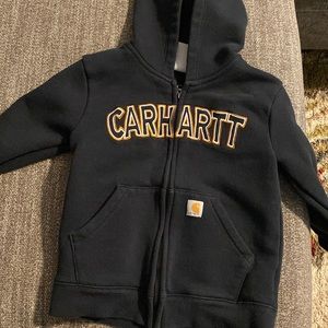 Carhartt boys black jacket. Zip up front with hood.  Size 3T